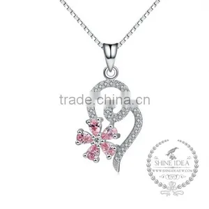 925 Sterling Silver Pink Zircon Flower Creative Pendant Necklace Fashion Women Necklace Supplies 6360453 thumbnail-1