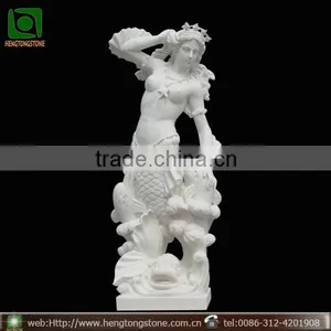 Carved White Marble Mermaid Garden Sculpture thumbnail-1