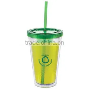 16oz Bpa Free Double Wall Insulated Plastic Tumbler Cup With Straw And Lid thumbnail-1