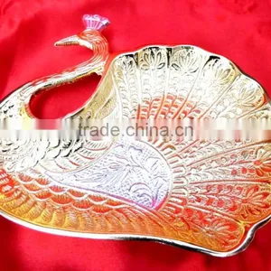 Promotional Gift, New Year 2015 Gift Beautiful Peacock Shape Gold and Silver Plated Brass Bowl thumbnail-2