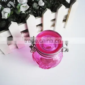 Embossed Glass Condiment Container Kitchen Storage Jars With Metal Clip thumbnail-2