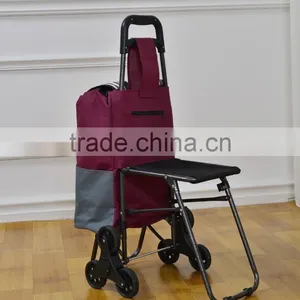 Foldable Supermaket Grocery Shopping Trolley With Folding Chair Seat thumbnail-4