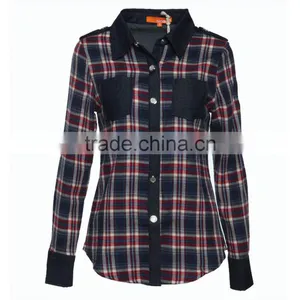 Women Clothing School Girl Casual Wear Women New Design Cotton Stripe Shirt Long Sleeve Fit Plaid Shirt for Women thumbnail-3