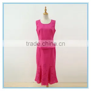 Linen Fabric Floral Embroidery Monogram Scallop Church Suits For Lady thumbnail-4