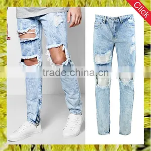 Lastest Men's Broken Holes Denim Jeans Skinny Men Ripped Ankle Zipped Jeans Trousers thumbnail-1