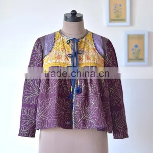Vintage Kantha Kediyu Style Jacket in Beautiful Vintage Colors ~ Small thumbnail-1