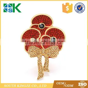 Red Crystal Rhinestone Poppy Flower Remembrance Diamante Brooch Pin Badge thumbnail-1