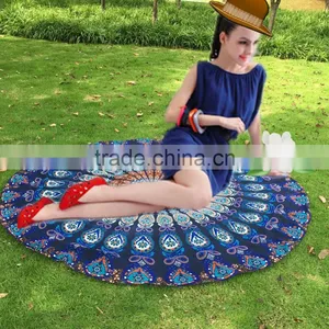Large Custom Peapock Print Round Camping Picnic Beach Towel thumbnail-5