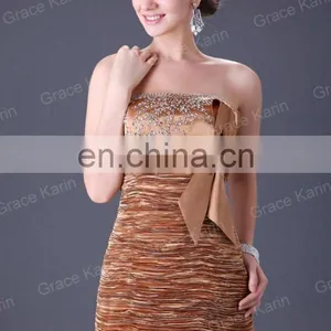 Gold Stretch Satin With Bowknot Short Cheap Cocktail Dresses CL3136 thumbnail-5