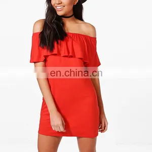Top Selling Custom Clothes Casual off Shoulder Plain Mini Dress thumbnail-4