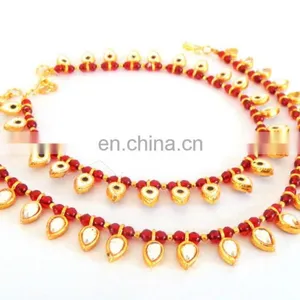 Wholesale Kundan Gold Plated Indian Anklet - Payal - Indian Crystal And Kundan Anklet Bollywood Style Gold Plated Kundan Anklet thumbnail-4
