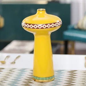 New Chinese Light Luxury Yellow Ceramic Artificial Flower Vase For Coffee Shop Decor thumbnail-2
