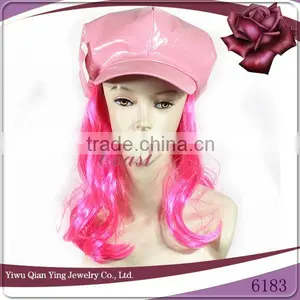 Fashion Lady's Pink Fake Hair Wig Attached Hats thumbnail-1
