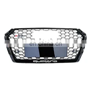 Replacement RS4 Car Front Grille for Audi A4 B9 Black Center Honeycomb Mesh High Quality Bumper Grill no Logo Style 2017-2019 thumbnail-4