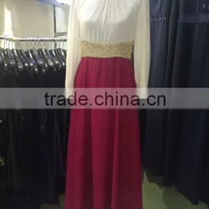 2015 Turkish Fashion Printed Chiffon Dress With Diomands and Golden Fishnet on the Neck Cuff and Waist thumbnail-2