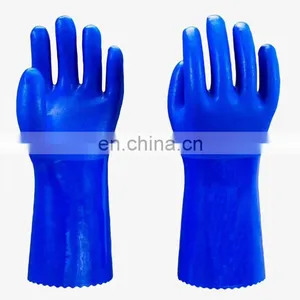 Long Cuff Heavy Duty Cotton Lining Blue PVC Rubber Fully Coated Liquid Chemical Resistant Work Gloves thumbnail-1
