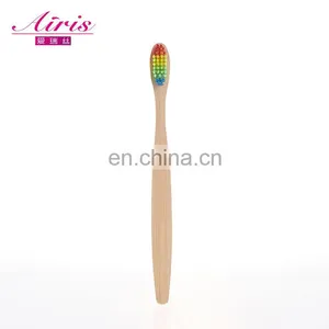 Bamboo Organic Toothbrush Flat Handle Rainbow Bristle Custom Logo Manufacturer thumbnail-3