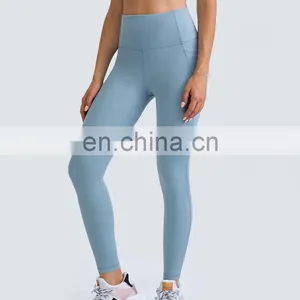 Customized New Nude Feeling Side Pockets Yoga Leggings High Waist Yoga Fitness Pants Women Sports Gym Wear Tight thumbnail-3
