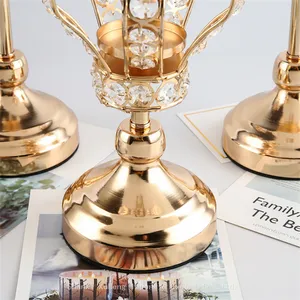 Wholesale Wedding Crystal Glass Candlesticks Metal Gold Silver Crown Candle Holder For Wedding Decoration thumbnail-5