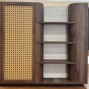 High-end Custom Arc Process Solid Wood Cladding Material - Hangmei Grille Rubber Wood Veneer Food Resin Wall Panel Large Board thumbnail-1
