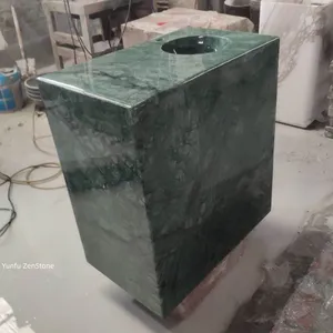 Luxury Hot Design Green Marble Stone Rectangular Shape Pedestal Sink Unique Design Washing Basin for Bathroom Home Villa and Hotel thumbnail-1