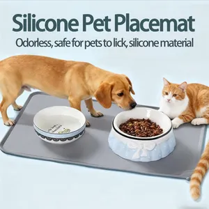Silicone Pet Feeding Mat Waterproof Dog Bowl Mat Non-Slip Cat Food Water Placemat With Raised Edges Pet Food Catcher Clean Mat thumbnail-1