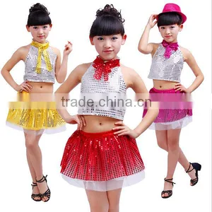 Children Dance Costumes Sequined Jazz Dance Dress Pupils Dance Dress Western Dance Dress for Girls thumbnail-1