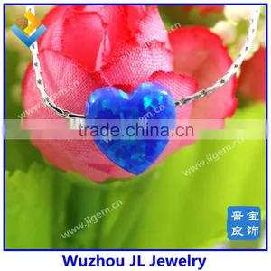 Dark Blue Synthetic Opal Heart Shape Pendant Silver Box Chain Necklace Jewelry 2016 thumbnail-3