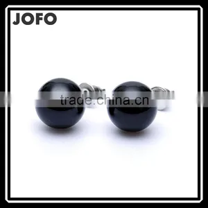 Round Shape Black Agate Natural Stone Stud Earrings SMJ0163 thumbnail-1