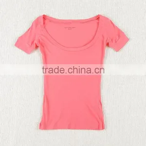Good Quality Cheap Tee Shirt Blank Cotton Spandex Deep Round Neck Tee-shirt Ladies thumbnail-1