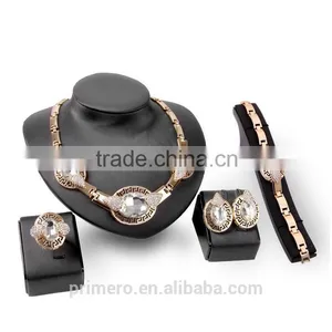 Fashion African Beads Gold Plated Wedding Bridal Jewelry Sets for Women Crystal Necklace Party Gift thumbnail-2