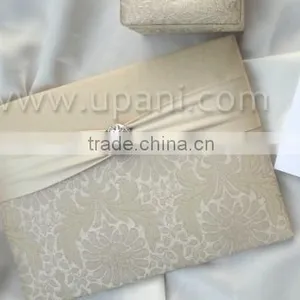 Silk Wedding Invitation Card With Brooch and Ribbon thumbnail-3