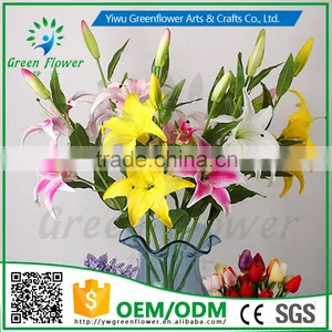 Greenflower 2016 Wholesale 3 Heads Big Latex PU Artificial Flowers Lily Real Touch Bouquet Wedding Decrations Flowers thumbnail-5