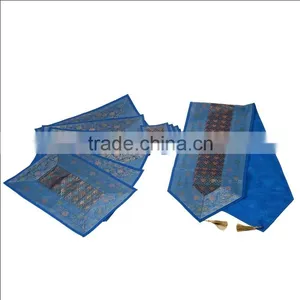 Indian Silk Table Runner With 6 Place Mats & 6 Coaster in Blue Color Size 16*62 thumbnail-1