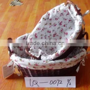 Wholesale Oval Dark Brown Wicker Storage Basket for Home Decoration With Fabric Liner and Side Handles Factory Supply thumbnail-1