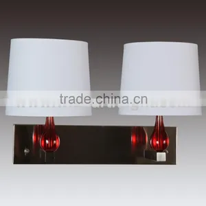 UL CUL Listed Double Bedside Hotel Wall Lamp Show In Red / Brushed Nickel Finish W20119 thumbnail-1