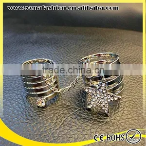 Star Double Finger Ring With Chain, Double Finger Chain Ring thumbnail-3