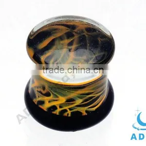 Lines Bottom 10mm Glass Ear Expander Plug Pyrex Glass Earring Jewelry thumbnail-4