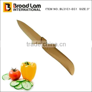 3" Khaki Color Ceramci Fruit Knife With Sharp Cutting Edge Blade Colorful Design thumbnail-1