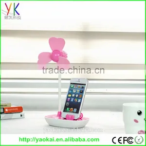 Four-Leaf Clover Soft Blade USB Mini Desktop Fan With Phone Holder+AC Adapter thumbnail-2