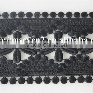 Fashion Design 9cm Black Flower Embroidery Water Soluble Lace for Garment thumbnail-2