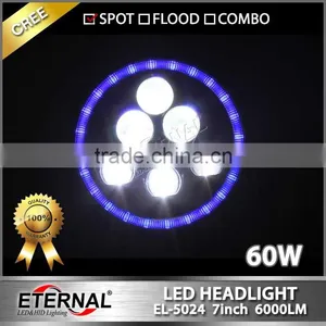 7in 60W Dual Sealed Beam Round LED Headlights for Jeep Wrangler Hummer CJ TJ JK Prewired Motorcycle With Halo Angle Eyes thumbnail-5