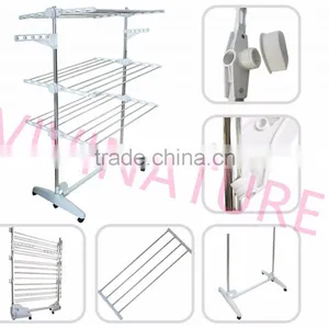 2017 Hot Sale Portable Clothes Drying Rack With 3 Layers and 6 Wheels Design for Adjustable Bar thumbnail-5