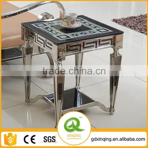 D375 Black End Table Modern Square Glass Side Table thumbnail-2