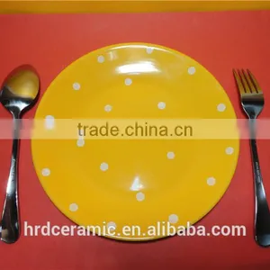 High Quality Wholesale Yellow Ceramic Plate With Polka Dots thumbnail-1