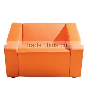 Leisure Yellow Orange Single Double Leather Sofa thumbnail-4