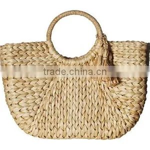 Straw Pompom Water Hyacinth Bag thumbnail-2
