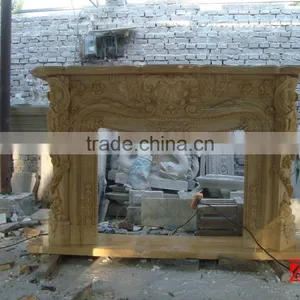 Luxury HN Yellow Marble Fireplace Mantel thumbnail-1