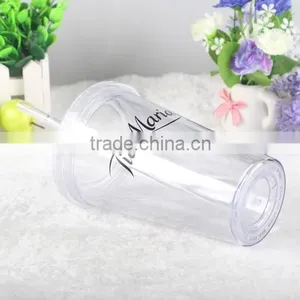 Clear Double Wall 16oz Plastic Water Tumbler With Straw thumbnail-1