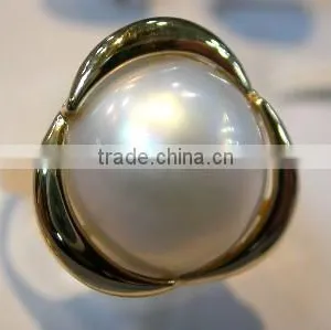 Gold Wedding Genuine Freshwater Pearl Ring Tahitian Pearl Ring thumbnail-1